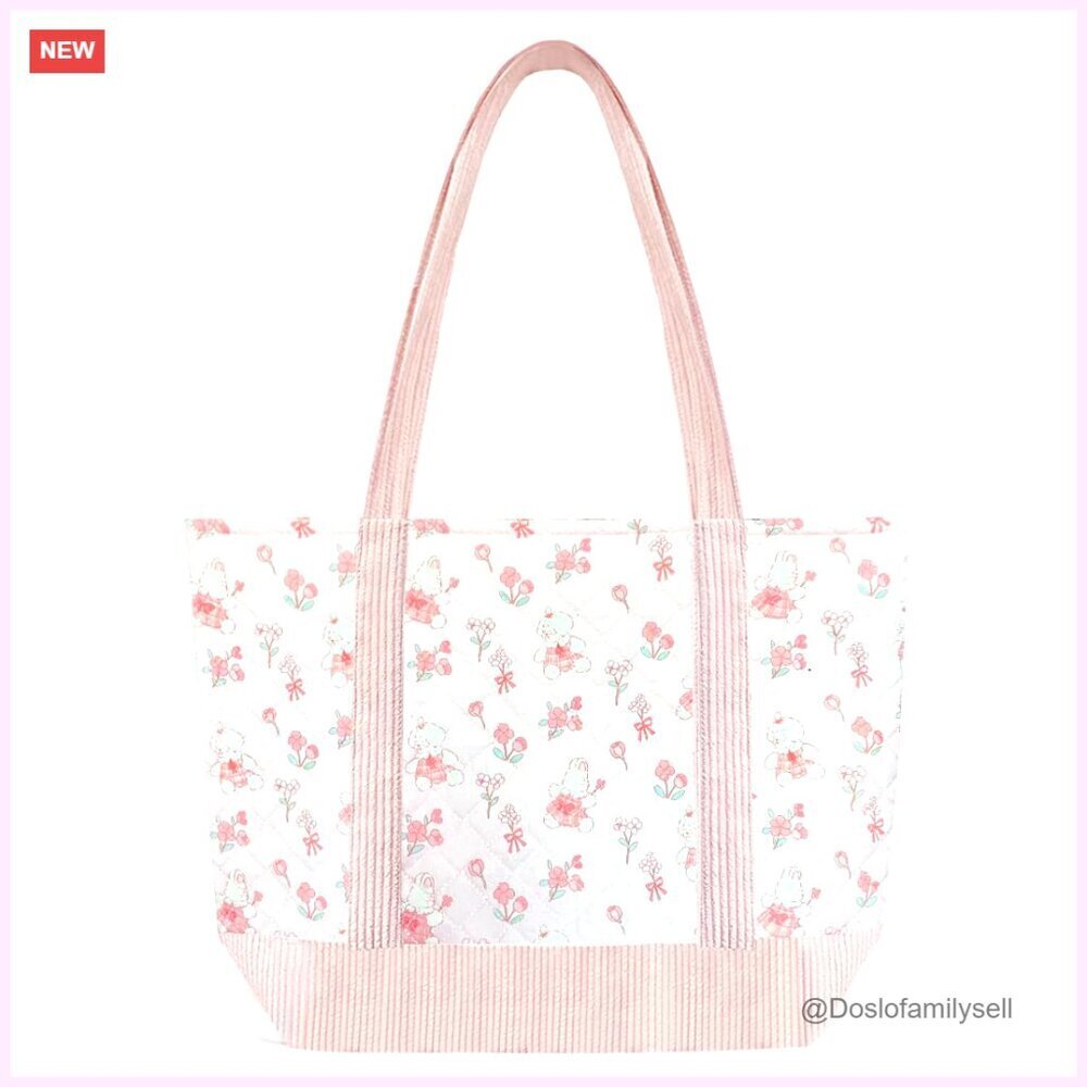 Floral Quilted Tote Bag with Zipper for Work Travel Gym Shopping